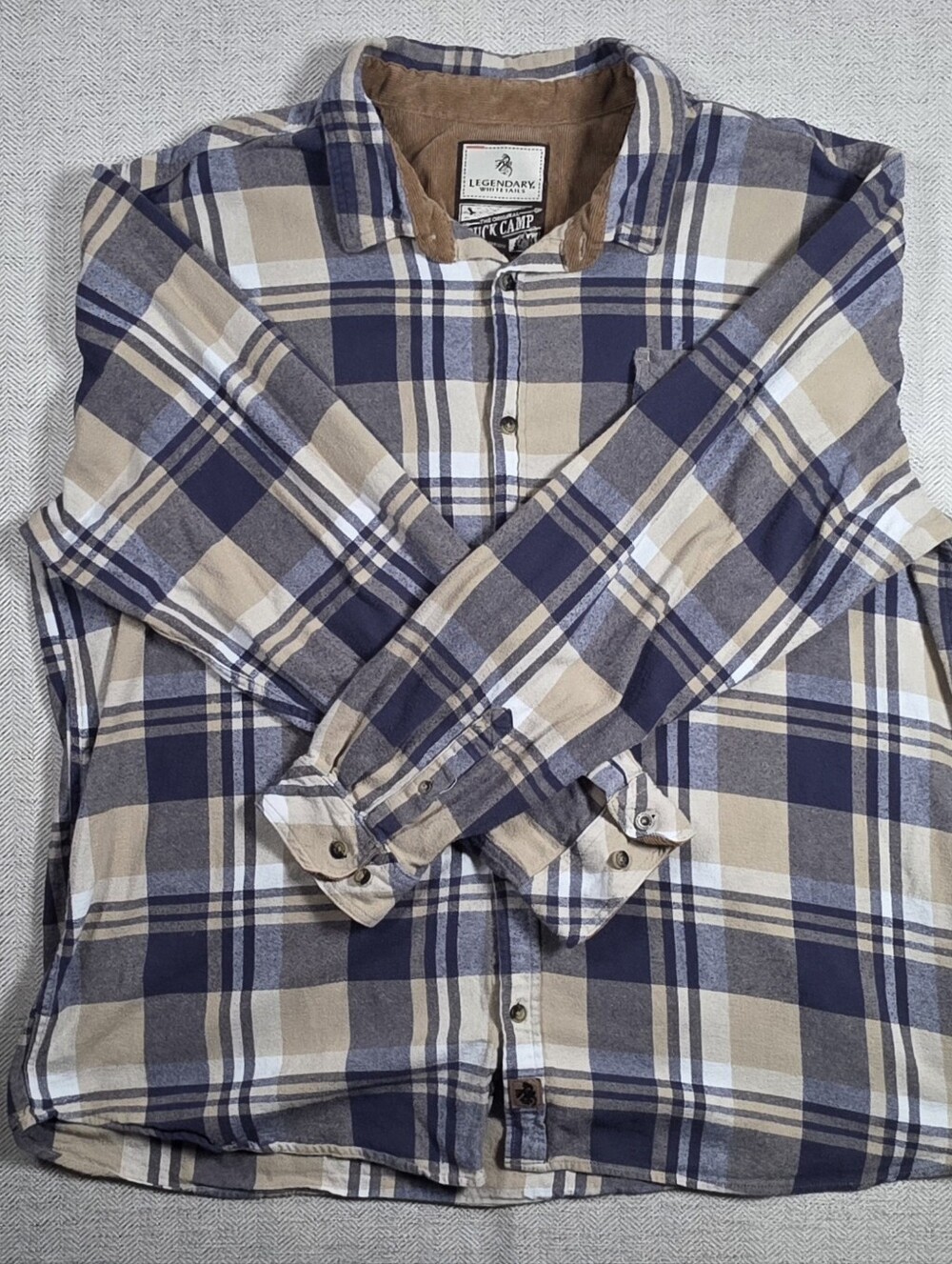 Legendary Whitetails Buck Camp Flannel Shirt Men's 3XL Plaid Corduroy Trim Cotto